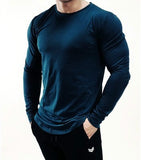 Long Sleeve Tshirt Men Solid Color Cotton T-shirt Bodybuilding Underwear Shirts Spring Jogger Sports Muscle Exercise 3XL aidase-shop