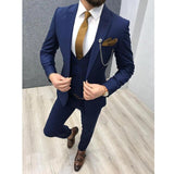 Aidase Three Piece Royal Blue Men Suits Peaked Lapel Custom Made Wedding Tuxedos Slim Fit Male Suits (Jacket + Pants + Vest) aidase-shop