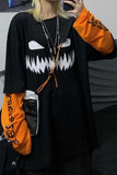 NiceMix Harajuku pumpkin Print letter T shirt Fake 2 Pieces Patchwork Casual Long Sleeve T-shirt Women And Men Streetwear Tops aidase-shop