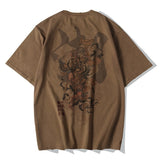 Aidase Lyprerazy Chinese Vintage Monkey King Embroidery T Shirt Men Tshirt Men Streetwear T-Shirt Hip Hop 4XL Clothes Brown Cotton