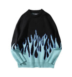 Korean loose knitted flame men and women hip hop streetwear o-neck pullover sweater aidase-shop