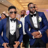 Aidase Men Suits Light Navy Blue and Black Groom Tuxedos Shawl Lapel Groomsmen Wedding Best Man ( Jacket+Pants+Bow Tie+Vest ) C684 aidase-shop
