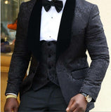 Aidase Men Suits Light Navy Blue and Black Groom Tuxedos Shawl Lapel Groomsmen Wedding Best Man ( Jacket+Pants+Bow Tie+Vest ) C684 aidase-shop