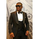 Aidase Men Suits Light Navy Blue and Black Groom Tuxedos Shawl Lapel Groomsmen Wedding Best Man ( Jacket+Pants+Bow Tie+Vest ) C684 aidase-shop