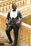 Aidase Men Suits Light Navy Blue and Black Groom Tuxedos Shawl Lapel Groomsmen Wedding Best Man ( Jacket+Pants+Bow Tie+Vest ) C684 aidase-shop