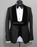Aidase Men Suits Light Navy Blue and Black Groom Tuxedos Shawl Lapel Groomsmen Wedding Best Man ( Jacket+Pants+Bow Tie+Vest ) C684 aidase-shop