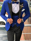 Aidase Men Suits Light Navy Blue and Black Groom Tuxedos Shawl Lapel Groomsmen Wedding Best Man ( Jacket+Pants+Bow Tie+Vest ) C684 aidase-shop
