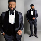 Aidase Men Suits Light Navy Blue and Black Groom Tuxedos Shawl Lapel Groomsmen Wedding Best Man ( Jacket+Pants+Bow Tie+Vest ) C684 aidase-shop