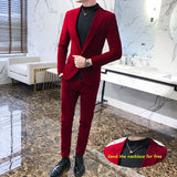 Aidase Elegant Wine Red Suits Mens Velvet Luxury Suits For Mens Groom Wedding Velour Suits Gentlemen Dress 2 pcs Flannel Green Burgundy aidase-shop