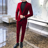 Aidase Elegant Wine Red Suits Mens Velvet Luxury Suits For Mens Groom Wedding Velour Suits Gentlemen Dress 2 pcs Flannel Green Burgundy aidase-shop