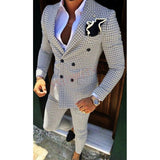 Aidase Fashion Lattice Men's Suit Slim Fit Prom Wedding Suits for Men Groom Tuxedo Jacket Pants Set Custom White Casual Men Blazer aidase-shop