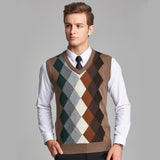 Aidase Men's Wool Vest Pullover Autumn Swinter Warm V-neck Sleeveless Argyle Cashmere Clothes Knitted Cotton Casual Male Sweaters aidase-shop