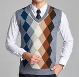 Aidase Men's Wool Vest Pullover Autumn Swinter Warm V-neck Sleeveless Argyle Cashmere Clothes Knitted Cotton Casual Male Sweaters aidase-shop
