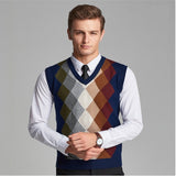 Aidase Men's Wool Vest Pullover Autumn Swinter Warm V-neck Sleeveless Argyle Cashmere Clothes Knitted Cotton Casual Male Sweaters aidase-shop