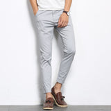 BROWON Autumn Men Fashions Solid Color Casual Pants Men Straight Slight Elastic Ankle-Length High Quality Formal Trousers Men aidase-shop