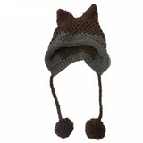 Aidase Cute Fox Ears Beanie Winter Warm 100% Handmade Knit Hat