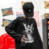 NiceMix Harajuku pumpkin Print letter T shirt Fake 2 Pieces Patchwork Casual Long Sleeve T-shirt Women And Men Streetwear Tops aidase-shop