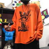 NiceMix Harajuku pumpkin Print letter T shirt Fake 2 Pieces Patchwork Casual Long Sleeve T-shirt Women And Men Streetwear Tops aidase-shop