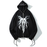 Aolamegs Punk Graphic Print Zipper Ribbon Hooded Hoodie Men Casual Black Cool Oversize Coat Fashion Sweatshirt Streetwear Autumn aidase-shop