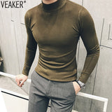 2021 Autumn New Men's Turtleneck Sweaters Male Slim Fit Solid Color High Neck Sweater Men Long Sleeve Knitted Pullover Tops 3XL aidase-shop