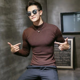 2021 Autumn New Men's Turtleneck Sweaters Male Slim Fit Solid Color High Neck Sweater Men Long Sleeve Knitted Pullover Tops 3XL aidase-shop