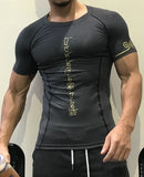 Mens Quick Dry Fitness Printed Tees Outdoor SPORT Running Climbing Short Sleeves Shirt Tights Bodybuilding Tops aidase-shop
