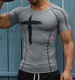 Mens Quick Dry Fitness Printed Tees Outdoor SPORT Running Climbing Short Sleeves Shirt Tights Bodybuilding Tops aidase-shop