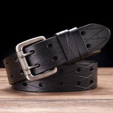 Men's Leather Double Prong Belt Classic Double Row Hole Belt Universal Hollowed Out Belt Jeans Men Waistband NEW Belts for Men aidase-shop