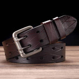Men's Leather Double Prong Belt Classic Double Row Hole Belt Universal Hollowed Out Belt Jeans Men Waistband NEW Belts for Men aidase-shop