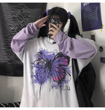 NiceMix Harajuku pumpkin Print letter T shirt Fake 2 Pieces Patchwork Casual Long Sleeve T-shirt Women And Men Streetwear Tops aidase-shop
