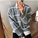 Aidase /men's wear plaid sweater 2022 autumn witner new Korean style loose pullover knitted tide tops all-mtch cintage 9Y3248 aidase-shop