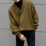 Aidase men's wear autumn winter V-neck sweater male's loose korean style knitted tops vintage long sleeve large size tops aidase-shop