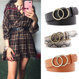 Aidase Double Ring Women Belt Fashion Waist Belt PU Leather Metal Buckle Heart Pin Belts For Ladies Leisure Dress Jeans Wild Waistband aidase-shop