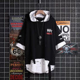 Aidase super Fire Ribbon Hooded Hip Hop Short Sleeve Hip Hop Fashion T-shirt Men's Fake Two-piece Street Bf Loose Five Sleeve T-shirt aidase-shop