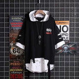 Aidase super Fire Ribbon Hooded Hip Hop Short Sleeve Hip Hop Fashion T-shirt Men's Fake Two-piece Street Bf Loose Five Sleeve T-shirt aidase-shop