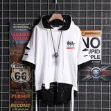 Aidase super Fire Ribbon Hooded Hip Hop Short Sleeve Hip Hop Fashion T-shirt Men's Fake Two-piece Street Bf Loose Five Sleeve T-shirt aidase-shop