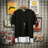Aidase super Fire Ribbon Hooded Hip Hop Short Sleeve Hip Hop Fashion T-shirt Men's Fake Two-piece Street Bf Loose Five Sleeve T-shirt aidase-shop