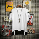 Aidase super Fire Ribbon Hooded Hip Hop Short Sleeve Hip Hop Fashion T-shirt Men's Fake Two-piece Street Bf Loose Five Sleeve T-shirt aidase-shop