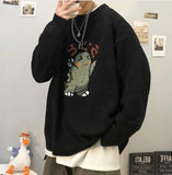 Zongke Black Knitted Sweater Men Winter Mens Clothes Pullover Mens Sweaters Harajuku Sweater Little Monster Print 2021 M-3XL aidase-shop