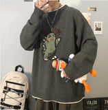 Zongke Black Knitted Sweater Men Winter Mens Clothes Pullover Mens Sweaters Harajuku Sweater Little Monster Print 2021 M-3XL aidase-shop