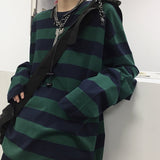 Aidase Harajuku Oversized High Street Stripe T-shirt long sleeves vintage style All-match fashion Unisex clothes Japanese Streetwear aidase-shop