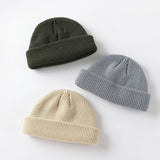 Aidase New Fashion Men's Beanie Winter Knit Hat Boy Skullcap Sailor Cap Cuffs Retro Navy Short Hat Solid Color Unisex Autumn Warm Cap aidase-shop