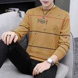 Aidase Spring and Autumn New men's printed long-sleeved T-shirt teen round neck bottom top fashion casual men's clothing aidase-shop