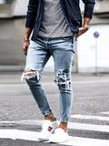 Streetwear Knee Ripped Skinny Jeans for Men Hip Hop Fashion Destroyed Hole Pants Solid Color Male Stretch Denim Trousers aidase-shop