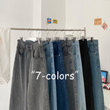 Aidase  Men's Casual Oversize Jeans 2022 Autumn Solid Color Straight Denim Pants Korean Woman Loose Ankle-Length Streetwear Jeans aidase-shop