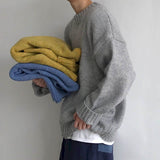 Aidase Hong Kong style sweater male students Korean style loose round neck solid color sweater autumn winter sweater Harajuku jerseys aidase-shop
