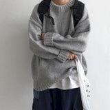 Aidase Hong Kong style sweater male students Korean style loose round neck solid color sweater autumn winter sweater Harajuku jerseys aidase-shop