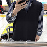 Aidase Sweater Vest Men V-neck Solid Simple Casual 2XL Oversize Spring Autumn Mens Vests Chic All-match Preppy Style Daily Outwear New aidase-shop