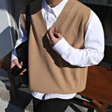 Aidase Sweater Vest Men V-neck Solid Simple Casual 2XL Oversize Spring Autumn Mens Vests Chic All-match Preppy Style Daily Outwear New aidase-shop