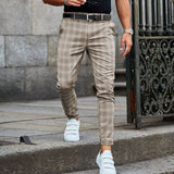 Aidase  Spring Fashion Plaid Printed Pencil Pants For Mens Vintage Mid Waist Button Trouser Male Summer Casual Long Pant Streetwear